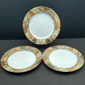 Corelle Woodland Leaves Luncheon Salad Plates Brown Tan Rust Gray Leaves
